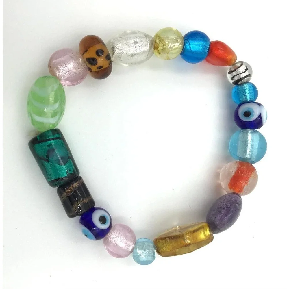 Boho Stretch Bracelets Chunky Howlite Nuggets &‎ Lamplight Beads Evil Eye Glass